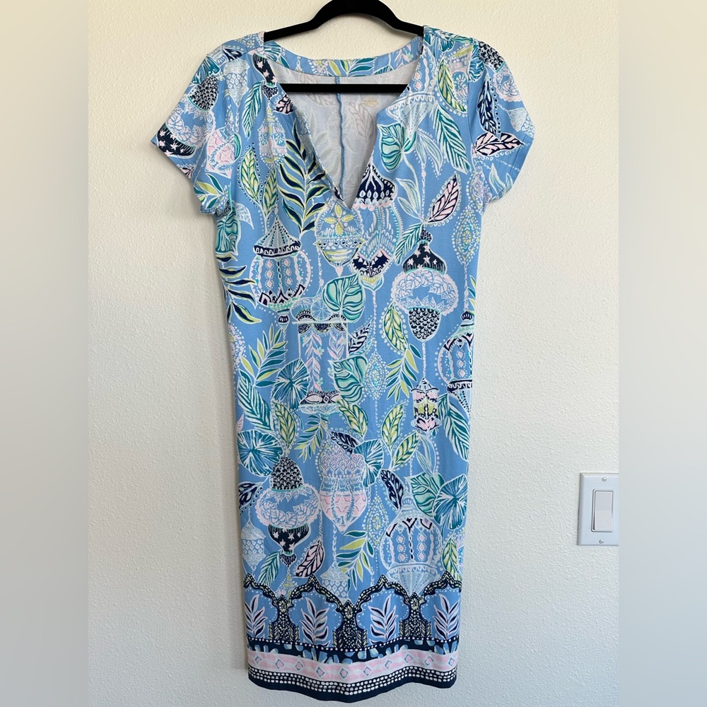 Lilly Pulitzer Blue and Green Patterned Midi Dress